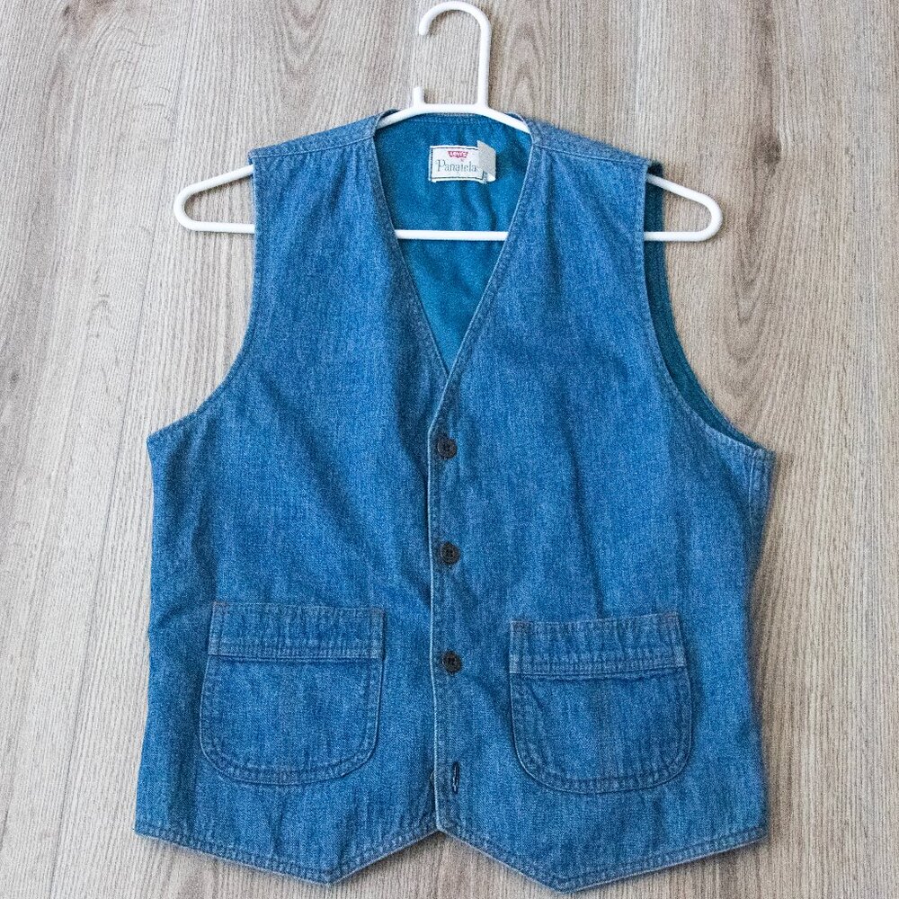Vintage Levi's Panatela Denim Jean Vest 70s Western Cowboy Size M Med Wash
